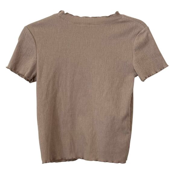 Women's NET Tan Textured Lettuce-Trim Baby Tee Cropped Shirt Short Sleeve -Small - Picture 2 of 4